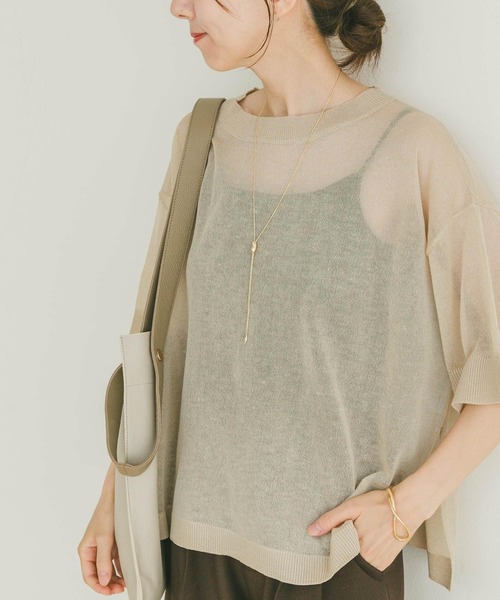 ITEMS URBANRESEARCH（アイテムズ アーバンリサーチ）の「シアーハンソデニットプルオーバー（ニット/セーター・レディース・グリーン/ブラック/グレー系その他・FREE）」の3枚目の写真