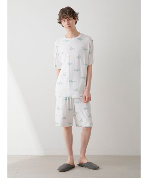 セール】【HOMME】【接触冷感】SHARK柄Tシャツ（ルームウェア