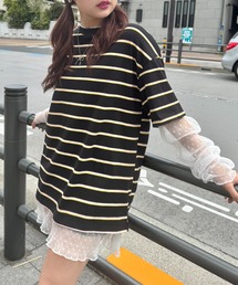 細マルチボーダーリンガー半袖Tシャツ