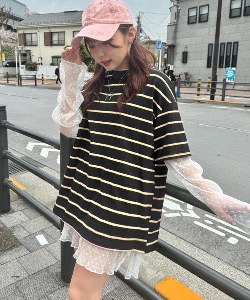 SOLLON.(ソルロン)の「細マルチボーダーリンガー半袖Tシャツ(Tシャツ/カットソー・レディース・ホワイト/ブラック/ライトブルー・FREE)」の14枚目の写真
