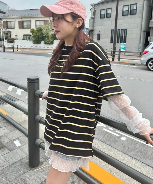 SOLLON.(ソルロン)の「細マルチボーダーリンガー半袖Tシャツ(Tシャツ/カットソー・レディース・ホワイト/ブラック/ライトブルー・FREE)」の15枚目の写真
