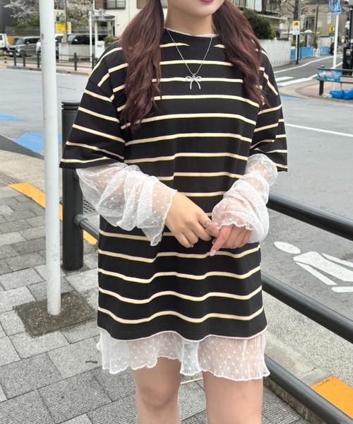 SOLLON.(ソルロン)の「細マルチボーダーリンガー半袖Tシャツ(Tシャツ/カットソー・レディース・ホワイト/ブラック/ライトブルー・FREE)」の12枚目の写真