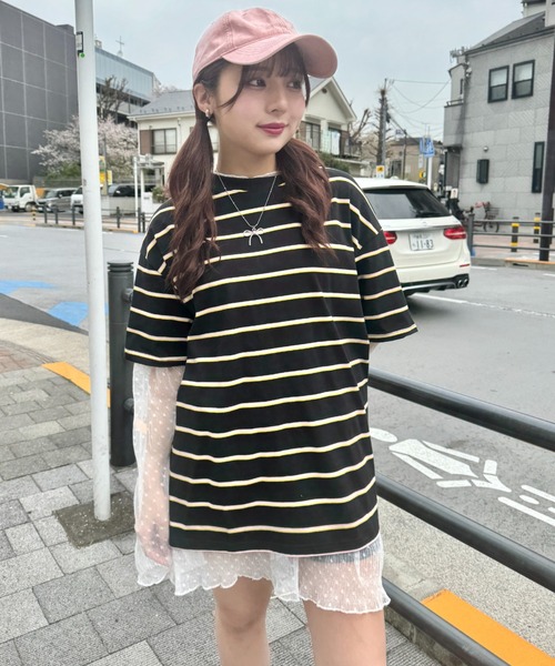 SOLLON.(ソルロン)の「細マルチボーダーリンガー半袖Tシャツ(Tシャツ/カットソー・レディース・ホワイト/ブラック/ライトブルー・FREE)」の13枚目の写真