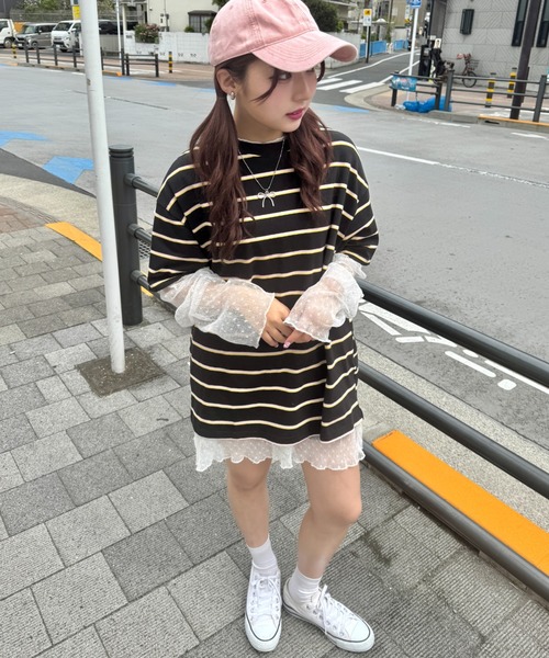 SOLLON.(ソルロン)の「細マルチボーダーリンガー半袖Tシャツ(Tシャツ/カットソー・レディース・ホワイト/ブラック/ライトブルー・FREE)」の16枚目の写真