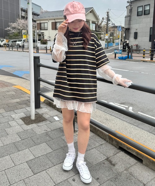 SOLLON.(ソルロン)の「細マルチボーダーリンガー半袖Tシャツ(Tシャツ/カットソー・レディース・ホワイト/ブラック/ライトブルー・FREE)」の17枚目の写真