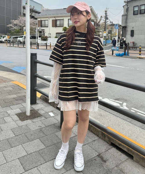 SOLLON.(ソルロン)の「細マルチボーダーリンガー半袖Tシャツ(Tシャツ/カットソー・レディース・ホワイト/ブラック/ライトブルー・FREE)」の18枚目の写真