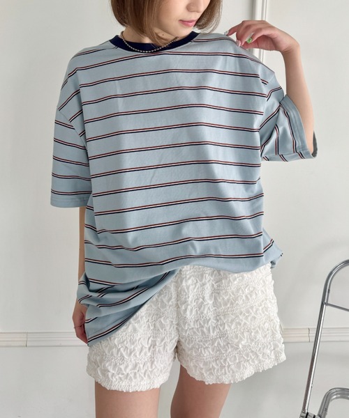 SOLLON.(ソルロン)の「細マルチボーダーリンガー半袖Tシャツ(Tシャツ/カットソー・レディース・ホワイト/ブラック/ライトブルー・FREE)」の20枚目の写真