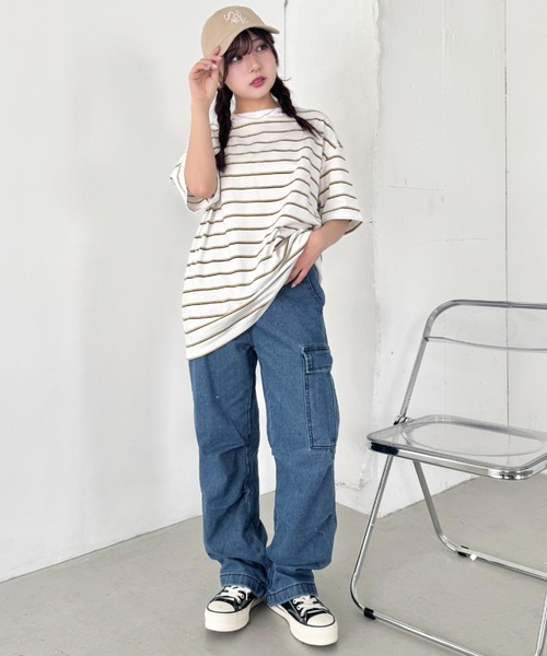 SOLLON.(ソルロン)の「細マルチボーダーリンガー半袖Tシャツ(Tシャツ/カットソー・レディース・ホワイト/ブラック/ライトブルー・FREE)」の10枚目の写真
