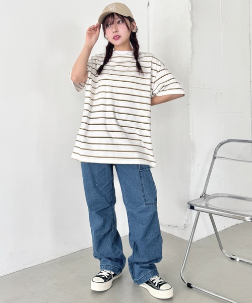 SOLLON.(ソルロン)の「細マルチボーダーリンガー半袖Tシャツ(Tシャツ/カットソー・レディース・ホワイト/ブラック/ライトブルー・FREE)」の11枚目の写真