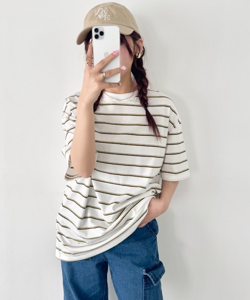 SOLLON.(ソルロン)の「細マルチボーダーリンガー半袖Tシャツ(Tシャツ/カットソー・レディース・ホワイト/ブラック/ライトブルー・FREE)」の9枚目の写真