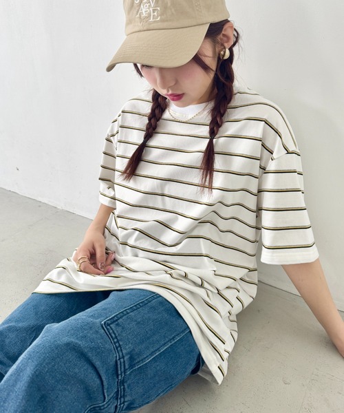 SOLLON.(ソルロン)の「細マルチボーダーリンガー半袖Tシャツ(Tシャツ/カットソー・レディース・ホワイト/ブラック/ライトブルー・FREE)」の7枚目の写真