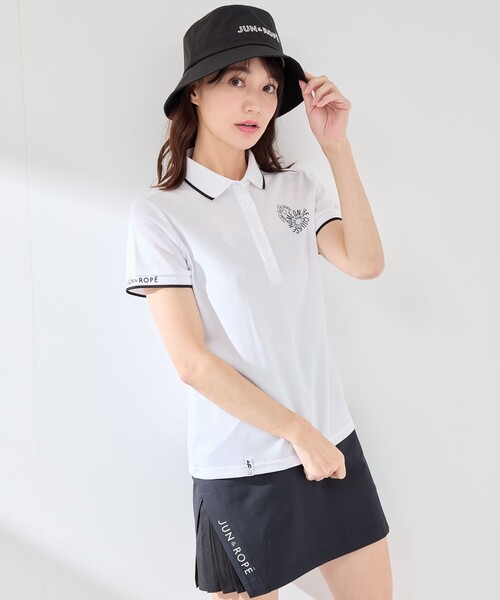 JUN&ROPE'（ジュンアンドロペ）の「【UV CARE】【吸水速乾】【ストレッチ】クールマックス半袖ポロ（ポロシャツ・レディース・ホワイト/ブラック・M/S/L）」の14枚目の写真