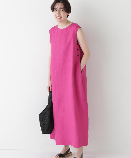 human woman（ヒューマンウーマン）の「◆【WEB・一部店舗限定】リネンボートネックロングワンピース（ワンピース・レディース・ホワイト系その他/ピンク・MEDIUM）」の2枚目の写真