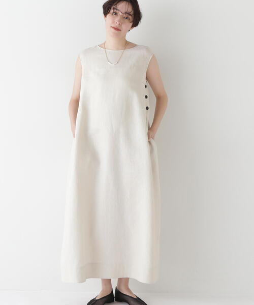 human woman（ヒューマンウーマン）の「◆【WEB・一部店舗限定】リネンボートネックロングワンピース（ワンピース・レディース・ホワイト系その他/ピンク・MEDIUM）」の7枚目の写真