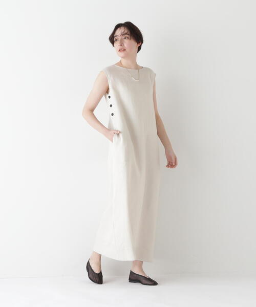 human woman（ヒューマンウーマン）の「◆【WEB・一部店舗限定】リネンボートネックロングワンピース（ワンピース・レディース・ホワイト系その他/ピンク・MEDIUM）」の8枚目の写真
