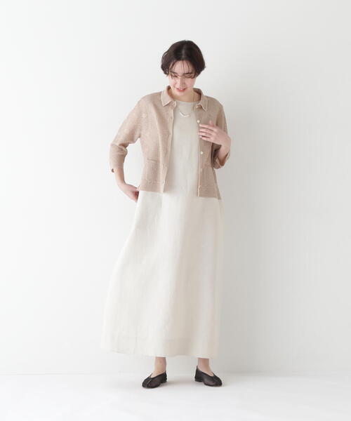 human woman（ヒューマンウーマン）の「◆【WEB・一部店舗限定】リネンボートネックロングワンピース（ワンピース・レディース・ホワイト系その他/ピンク・MEDIUM）」の9枚目の写真