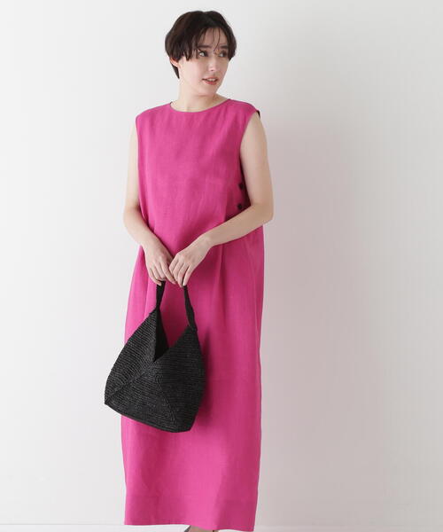 human woman（ヒューマンウーマン）の「◆【WEB・一部店舗限定】リネンボートネックロングワンピース（ワンピース・レディース・ホワイト系その他/ピンク・MEDIUM）」の19枚目の写真