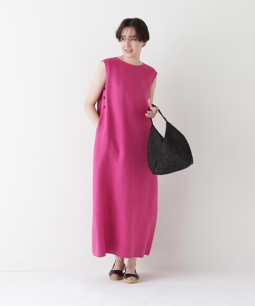 human woman（ヒューマンウーマン）の「◆【WEB・一部店舗限定】リネンボートネックロングワンピース（ワンピース・レディース・ホワイト系その他/ピンク・MEDIUM）」の20枚目の写真