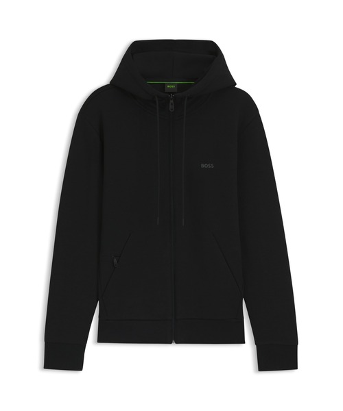 BOSS ブラック ストレッチコットン ジップアップフーディ　Lサイズ　メンズ BOSS - ジップアップフーディ ストレッチコットン ロゴプリント - ブラック