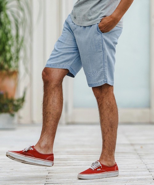 1minute 1second(ワンミニットワンセカンド)の「mp13512-chambray easy shorts イージーショートパンツ(その他パンツ・メンズ・ライトインディゴブルー/インディゴブルー・S/M/L/XL)」の4枚目の写真