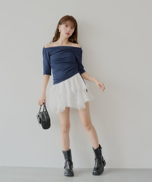 ドレープニット+レースペプラムキャミセット（ニット/セーター