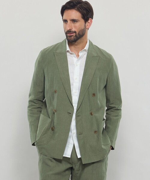 MACKINTOSH LONDON(マッキントッシュ ロンドン)の「【LEON掲載】ハイカウントリネン6Bダブルジャケット(テーラードジャケット・メンズ・グリーン系その他5/ブラック・42/38/40)」の1枚目の写真
