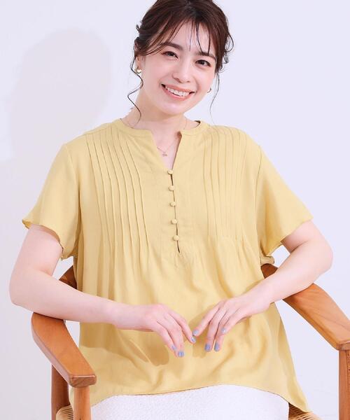 SHOO・LA・RUE（シューラルー）の「【洗える/S-LL】ふわりシルエットが涼しげ フロントボタンブラウス（シャツ/ブラウス・レディース・アイボリー/ブラック/イエロー系その他・01/02/03/04）」の3枚目の写真