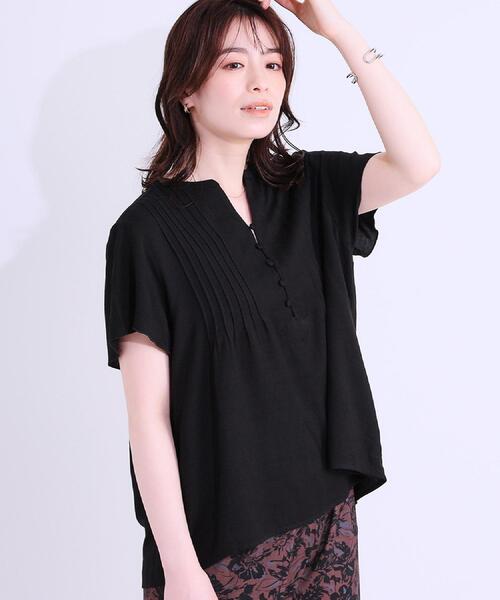 洗える/S-LL】ふわりシルエットが涼しげ フロントボタンブラウス