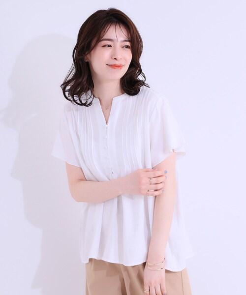 SHOO・LA・RUE（シューラルー）の「【洗える/S-LL】ふわりシルエットが涼しげ フロントボタンブラウス（シャツ/ブラウス・レディース・アイボリー/ブラック/イエロー系その他・01/02/03/04）」の5枚目の写真