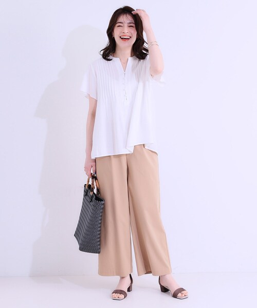 洗える/S-LL】ふわりシルエットが涼しげ フロントボタンブラウス