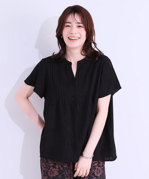 SHOO・LA・RUE（シューラルー）の「【洗える/S-LL】ふわりシルエットが涼しげ フロントボタンブラウス（シャツ/ブラウス・レディース・アイボリー/ブラック/イエロー系その他・01/02/03/04）」の8枚目の写真
