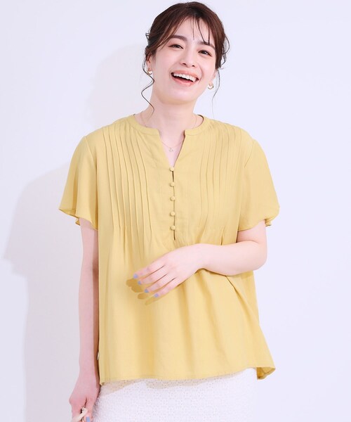 洗える/S-LL】ふわりシルエットが涼しげ フロントボタンブラウス