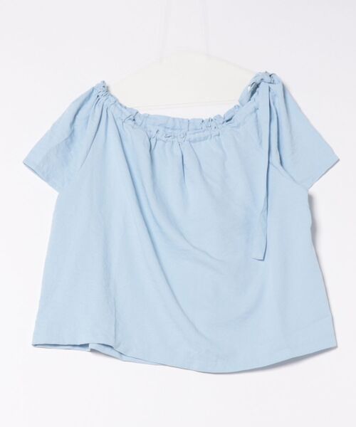 Lace Ladies(レースレディース)の「2WAY 肩リボン ギャザー オフショルダー 半袖 ブラウス シュシュ(シャツ/ブラウス・レディース・パープル/ブラック/アイボリー/ブルー・M/XL)」の12枚目の写真