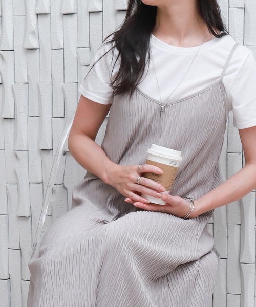 リベル モア libelle more 【2点セット】変形プリーツキャミワンピース＆Tシャツ （モカ） リベル モア libelle more 【2点セット】変形プリーツキャミ