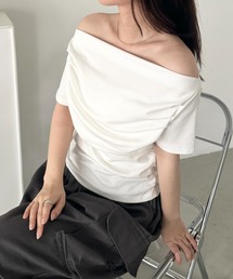 2WAYドレープオフショルダー半袖トップス