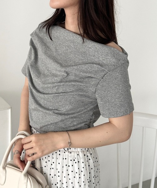 セール】2WAYドレープオフショルダー半袖トップス（Tシャツ/カットソー
