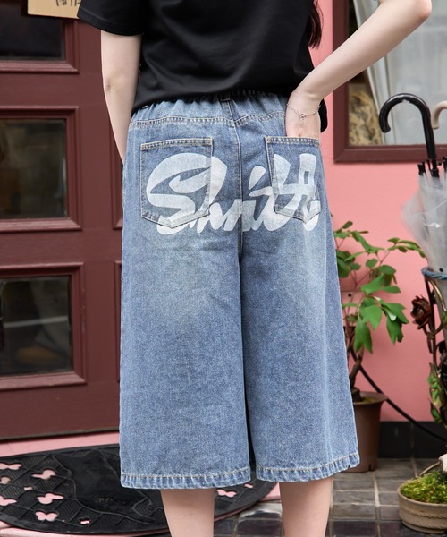 セール】バックプリントバミューダデニムパンツ【SHRITAロゴ入り