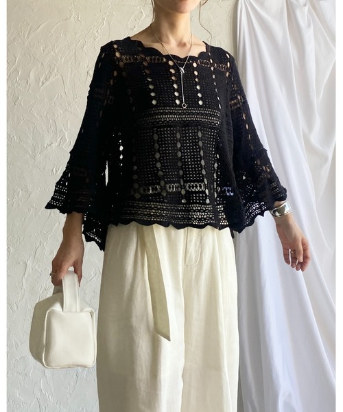 Drawer - 【姫ちゃま専用】シーニュ❤︎cygne kuu chan ニット黒 Floral Jacquard High Neck Knitted Top - black - Mame Kurogouchi
