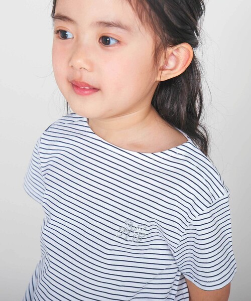 Tartine et Chocolat(タルティーヌエショコラ)の「【日本製】【お揃い】リボンラインストーンの半袖Tシャツ(90~140cm)(Tシャツ/カットソー・キッズ・ピンク/ホワイト系その他・110cm/130cm/100cm/120cm/140cm/90cm)」の5枚目の写真