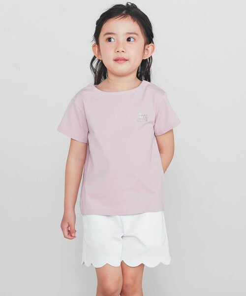 Tartine et Chocolat(タルティーヌエショコラ)の「【日本製】【お揃い】リボンラインストーンの半袖Tシャツ(90~140cm)(Tシャツ/カットソー・キッズ・ピンク/ホワイト系その他・110cm/130cm/100cm/120cm/140cm/90cm)」の6枚目の写真