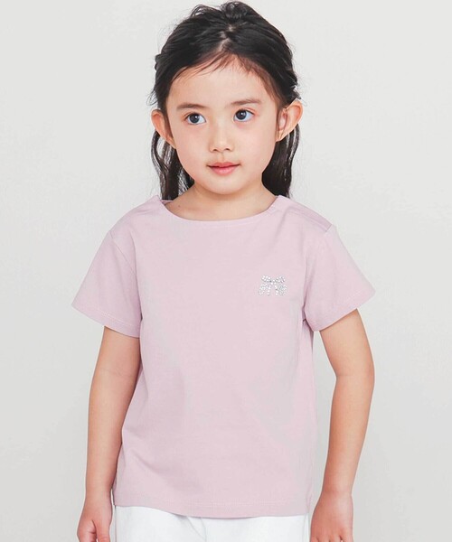 Tartine et Chocolat(タルティーヌエショコラ)の「【日本製】【お揃い】リボンラインストーンの半袖Tシャツ(90~140cm)(Tシャツ/カットソー・キッズ・ピンク/ホワイト系その他・110cm/130cm/100cm/120cm/140cm/90cm)」の3枚目の写真
