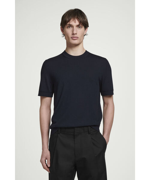 cos スリムリブフィットtシャツ sサイズ ブラック SLIM-FIT RIBBED HENLEY T-SHIRT スリムフィット リブ編み