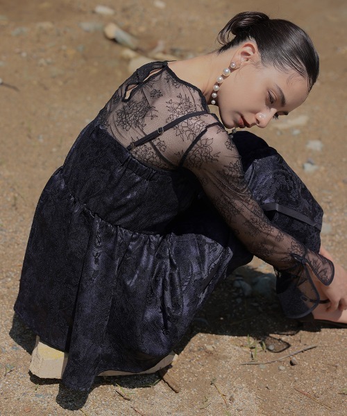 Callarus（カラルス）の「【オケージョン対応】箔プリントジャカードデザインビスチェパンツセットアップドレス（ビスチェ＋パンツ）〔Callarus〕（パンツドレス・レディース・ブラック系/パープル系・3L/LL/L/M/S）」の12枚目の写真