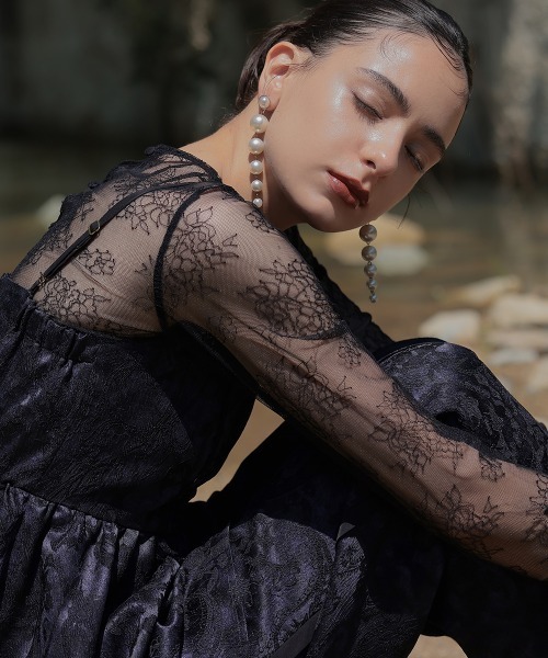 Callarus（カラルス）の「【オケージョン対応】箔プリントジャカードデザインビスチェパンツセットアップドレス（ビスチェ＋パンツ）〔Callarus〕（パンツドレス・レディース・ブラック系/パープル系・3L/LL/L/M/S）」の11枚目の写真