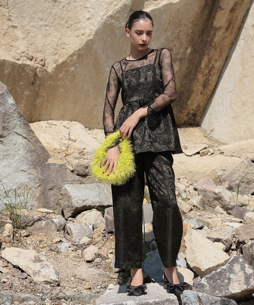 Callarus（カラルス）の「【オケージョン対応】箔プリントジャカードデザインビスチェパンツセットアップドレス（ビスチェ＋パンツ）〔Callarus〕（パンツドレス・レディース・ブラック系/パープル系・3L/LL/L/M/S）」の19枚目の写真