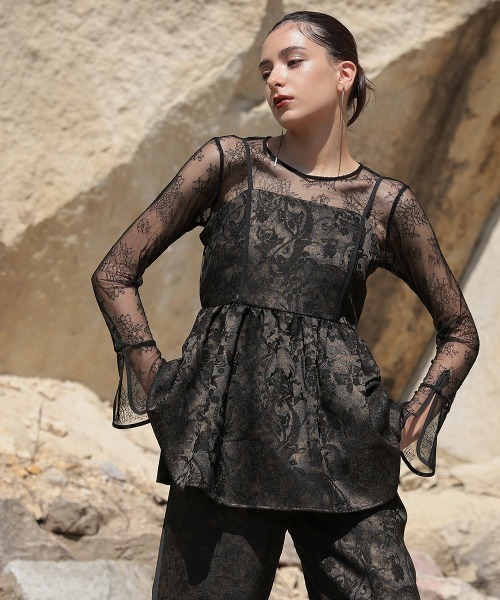 Callarus（カラルス）の「【オケージョン対応】箔プリントジャカードデザインビスチェパンツセットアップドレス（ビスチェ＋パンツ）〔Callarus〕（パンツドレス・レディース・ブラック系/パープル系・3L/LL/L/M/S）」の22枚目の写真