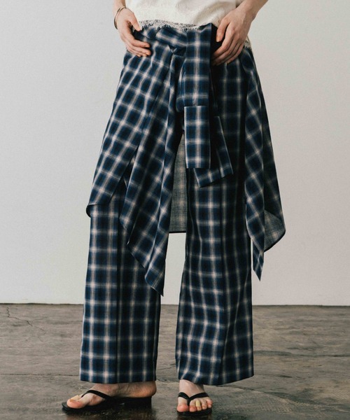 CREDONA（クレドナ）の「SHEER CHECK TROUSER/シアーチェックトラウザー（その他パンツ・レディース・ブルー/ブラウン・0/1）」の2枚目の写真