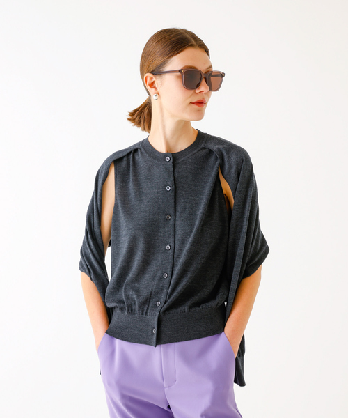 DESIGNWORKS(デザインワークス)の「ボレロクルーカーディガン(カーディガン/ボレロ・レディース・ラベンダー/イエロー/グレイッシュベージュ/チャコールグレー・38)」の2枚目の写真