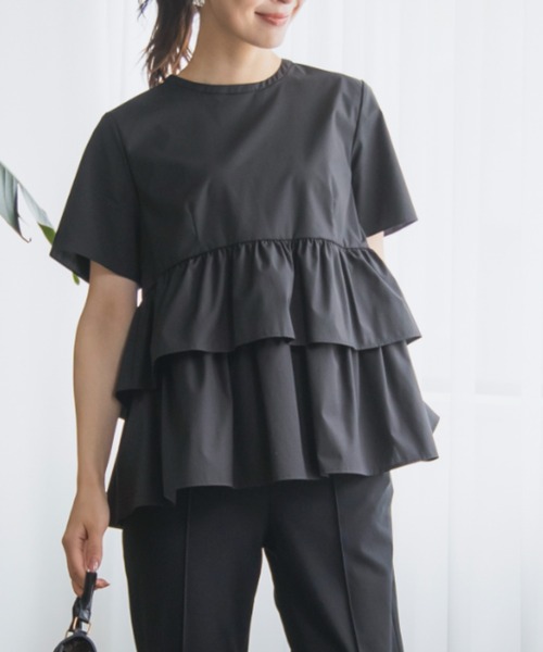 Sono（ソーノ）の「【新作5/8発売】ご自宅でお洗濯可能/UVカット/接触冷感/防シワ【SONO/ソーノ】ｽﾌﾚﾃｨｱｰﾄﾞﾌﾞﾗｳｽ（シャツ/ブラウス・レディース・ホワイト×ネイビー/ホワイト/ブラック・F）」の2枚目の写真