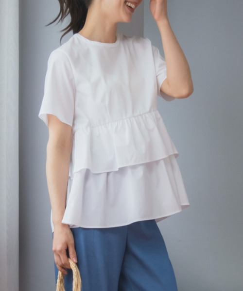 Sono（ソーノ）の「【新作5/8発売】ご自宅でお洗濯可能/UVカット/接触冷感/防シワ【SONO/ソーノ】ｽﾌﾚﾃｨｱｰﾄﾞﾌﾞﾗｳｽ（シャツ/ブラウス・レディース・ホワイト×ネイビー/ホワイト/ブラック・F）」の8枚目の写真